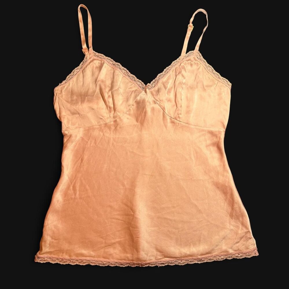 Vintage 90s/Y2K Express Silk Lace Trim Camisole Peach/Sorbet Pink Size Small